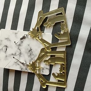Acrylic Christmas Manger Earrings 2 x 2 inches Gold & Silver